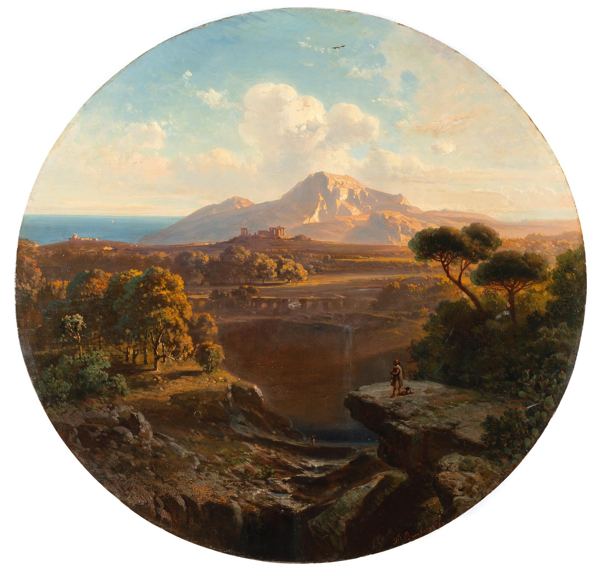 Fritz Bamberger - Griechische Küstenlandschaft mit Ruinenansicht und Staffage