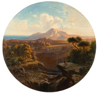 Fritz Bamberger - Griechische Küstenlandschaft mit Ruinenansicht und Staffage