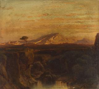 Fritz Bamberger - Südliche Landschaft bei untergehender Sonne.