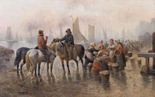 Fritz Baumgartner - Fisherfolk by a harbor