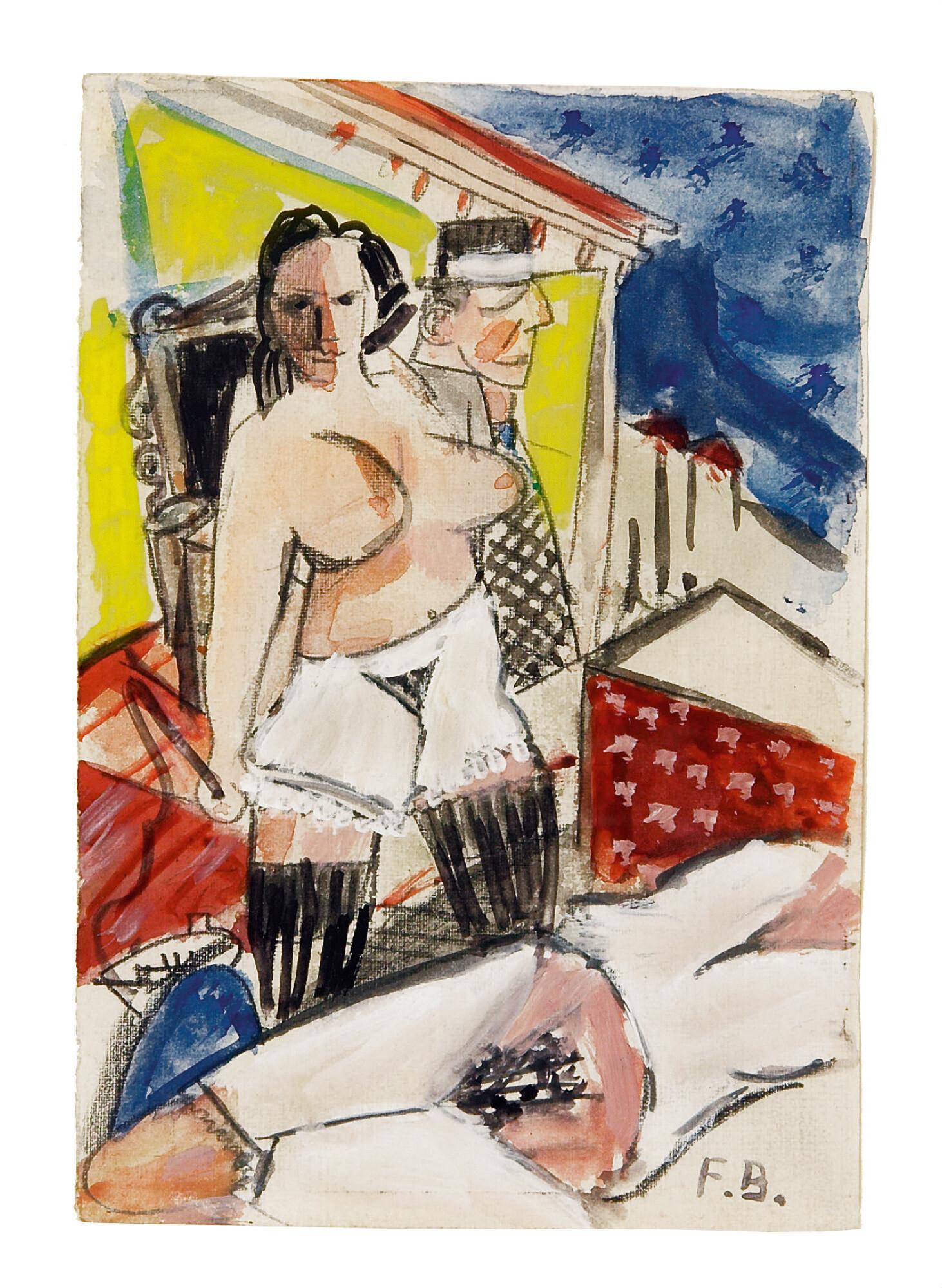 Fritz Burkhardt - Bordellszene. Verso: Figürliche Studie.