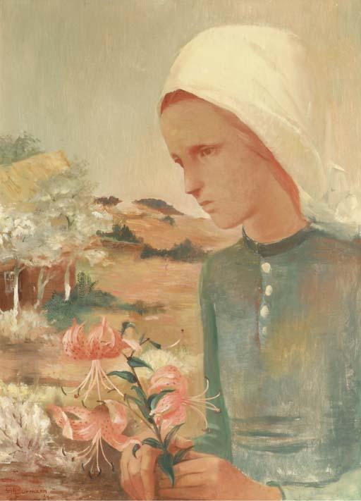 Fritz Burmann - Mädchen mit Feuerlilien - Girl with lillies