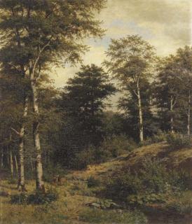 Fritz Carl Werner Ebel - Deer in a Forest Clearing