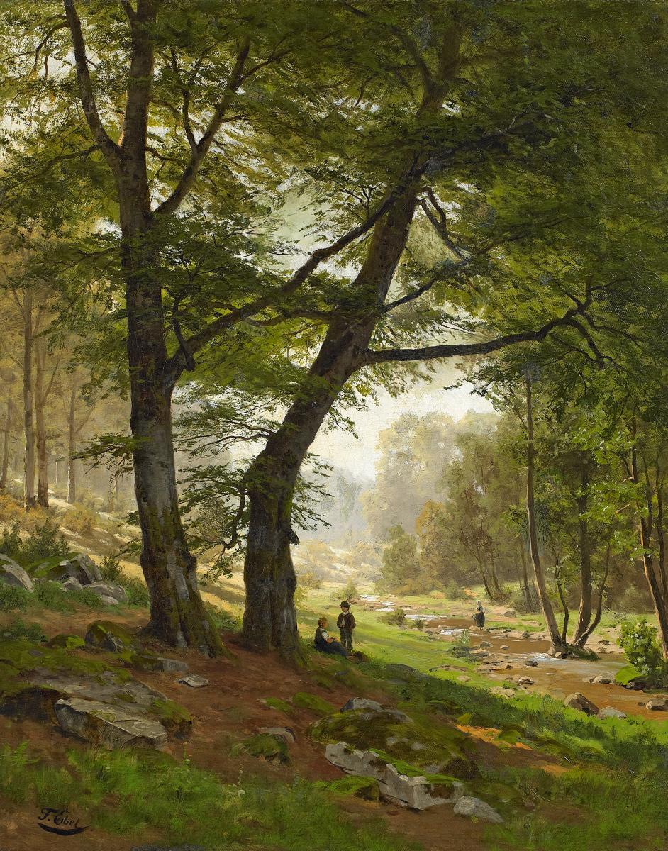 Fritz Ebel - Kinder auf einer Lichtung am Waldbach