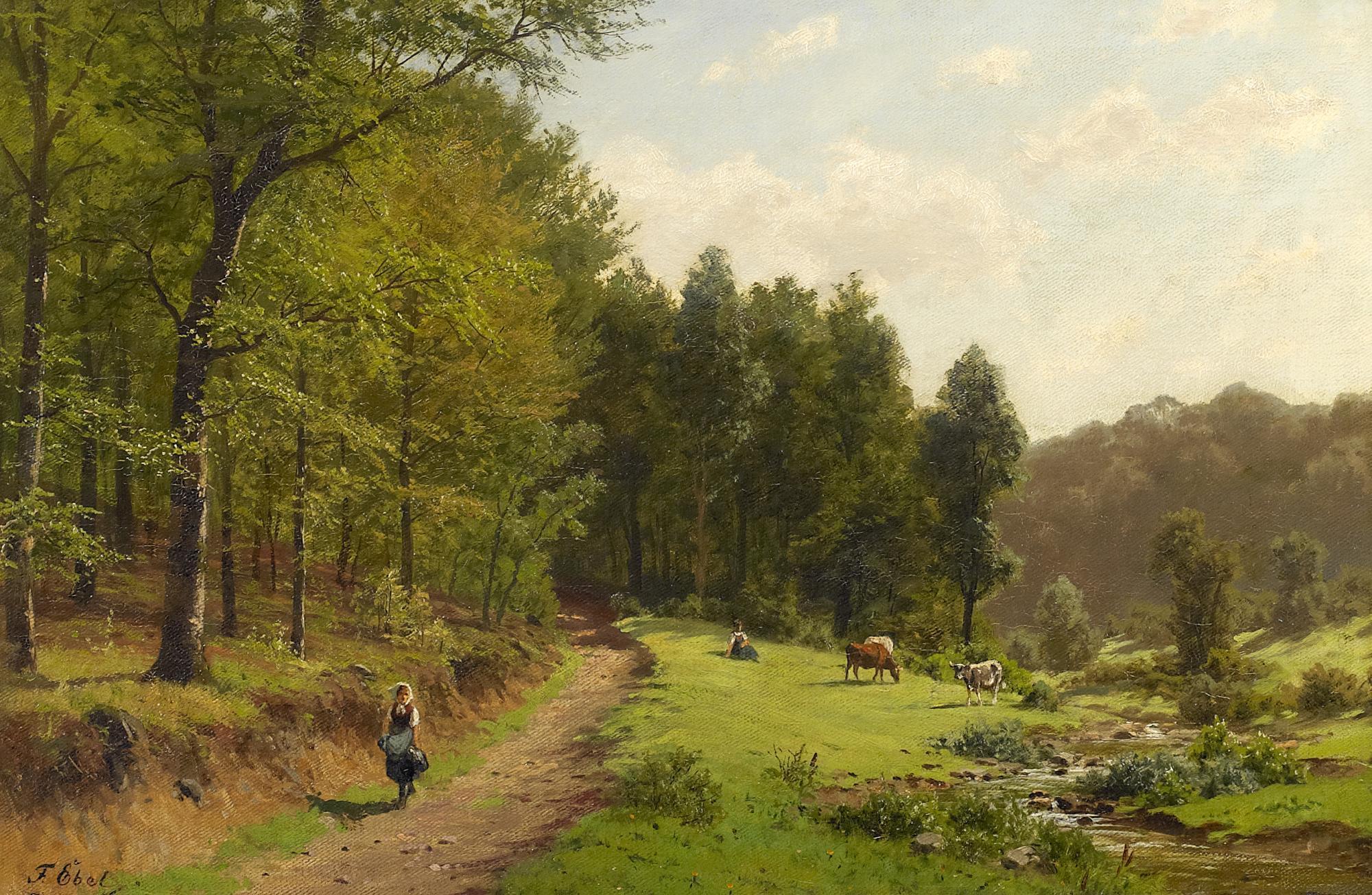 Fritz Ebel - Vieh am Waldbach