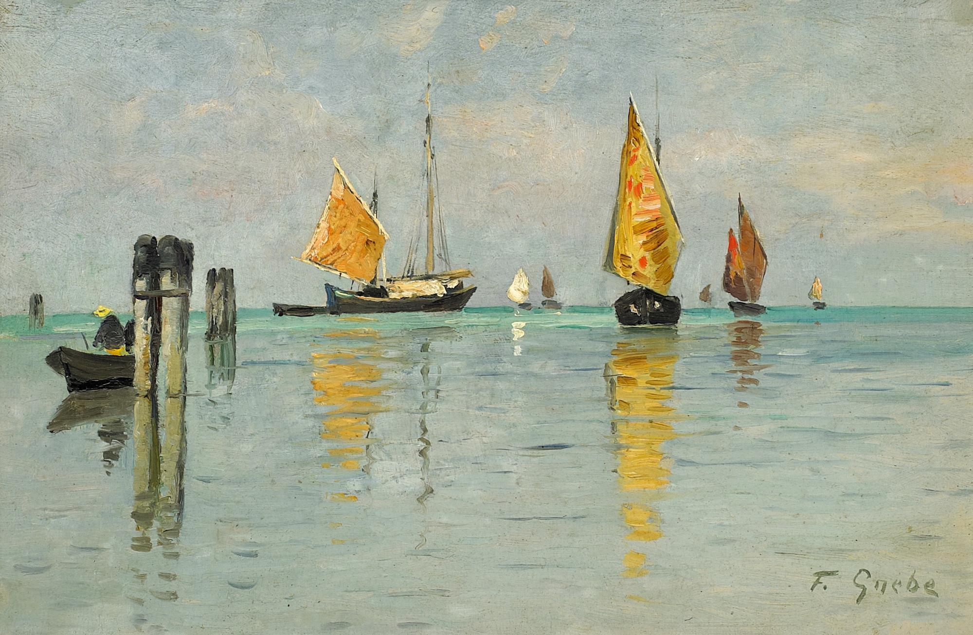 Fritz Grebe - Boote in der Lagune von Venedig