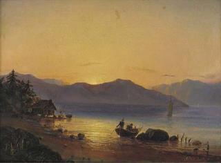 Fritz Melbye - Setting off from the shore at sunrise