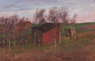 Fritz Overbeck - Atelier mit Sandkuhle und Kirche.