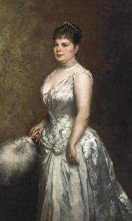 Fritz Paulsen - Portrait of an elegant lady wearing a white evening dress