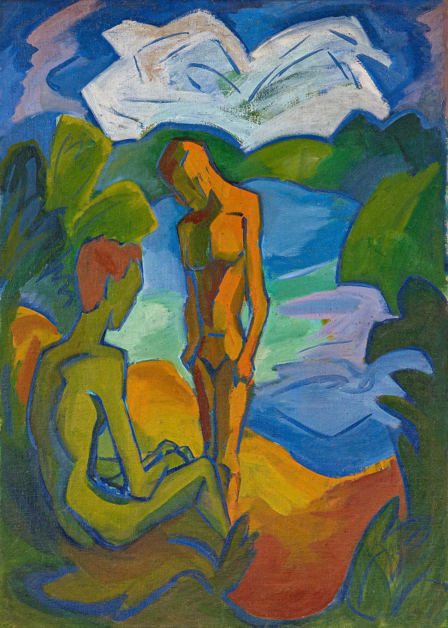 Fritz Schaefler - Männerdoppelakt am See.