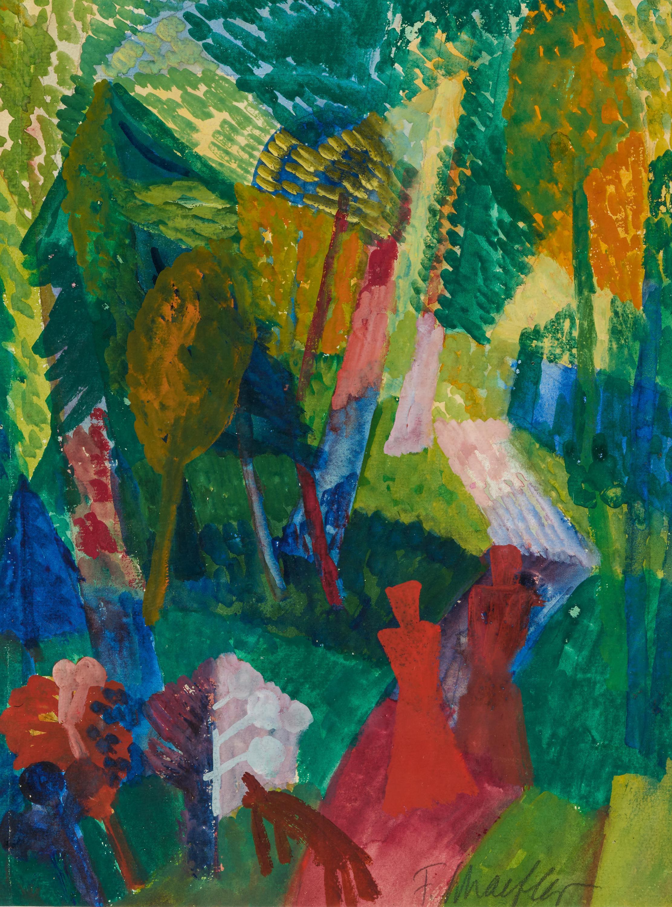 Fritz Schaefler - Spaziergänger im Wald / Wasserspiegel.