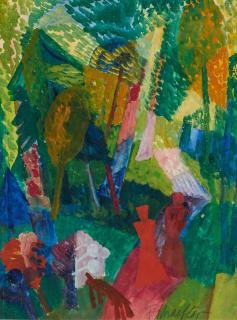 Fritz Schaefler - Spaziergänger im Wald / Wasserspiegel.