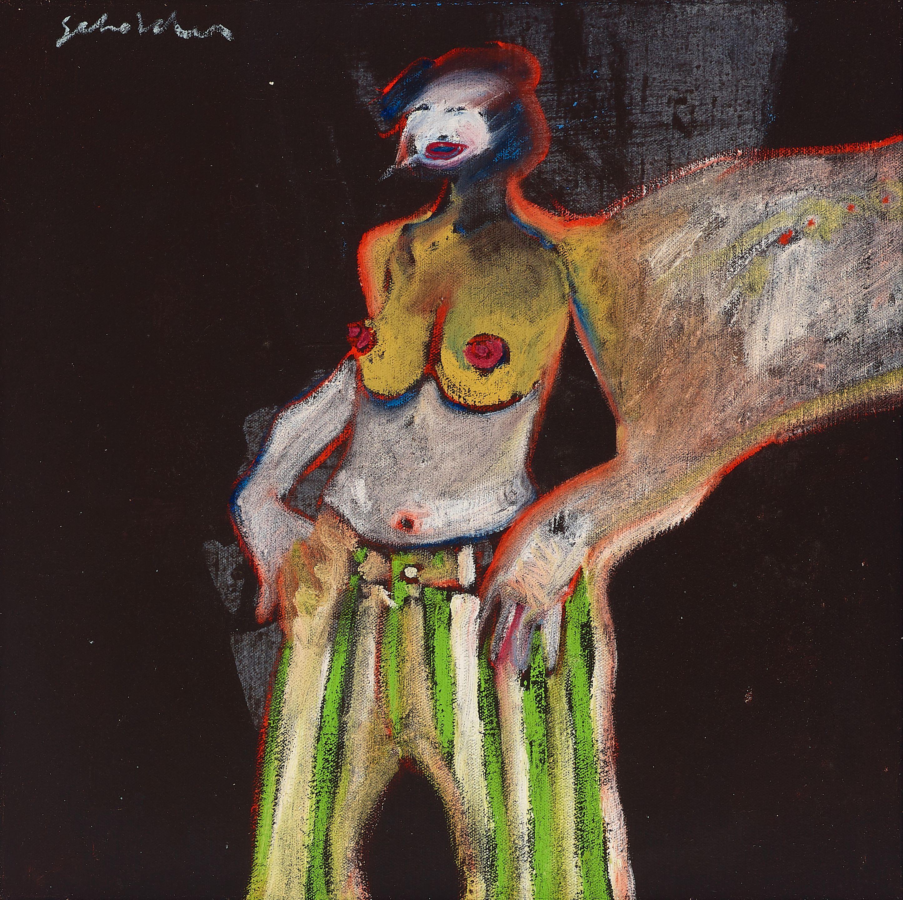 Fritz Scholder - Woman in Striped Pants