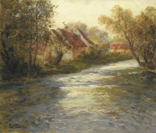 Fritz Thaulow - A French river landscape
