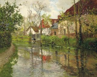Fritz Thaulow - Cottages by a river