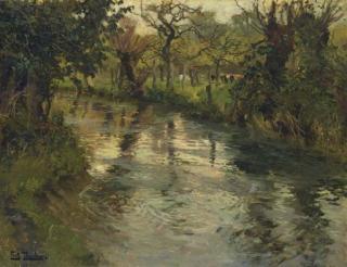 Fritz Thaulow - Woodland Scene with a River