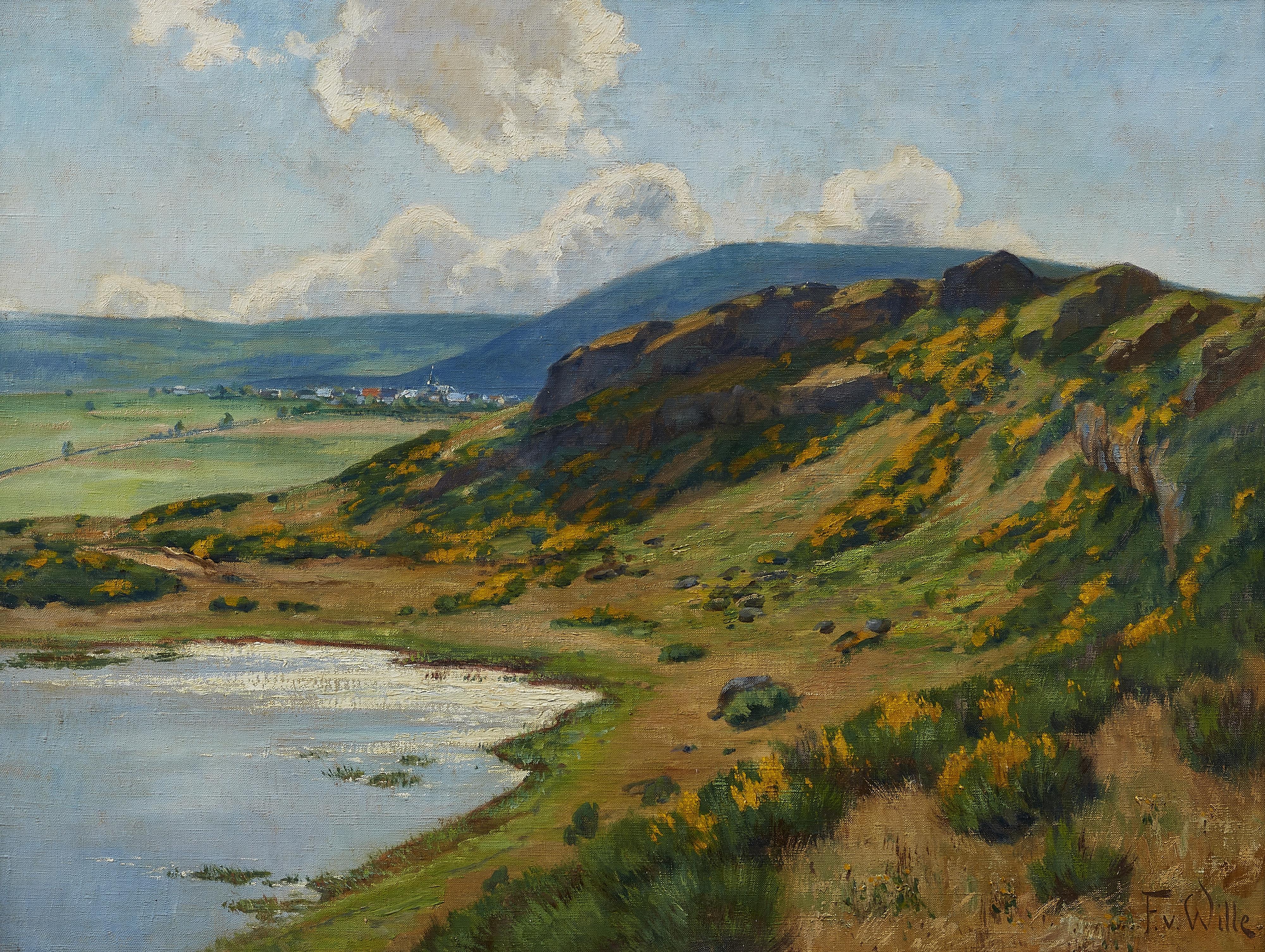 Fritz von Wille - Maar auf dem Moseberg in der Eifel, im Hintergrund der Ort Bettenfeld