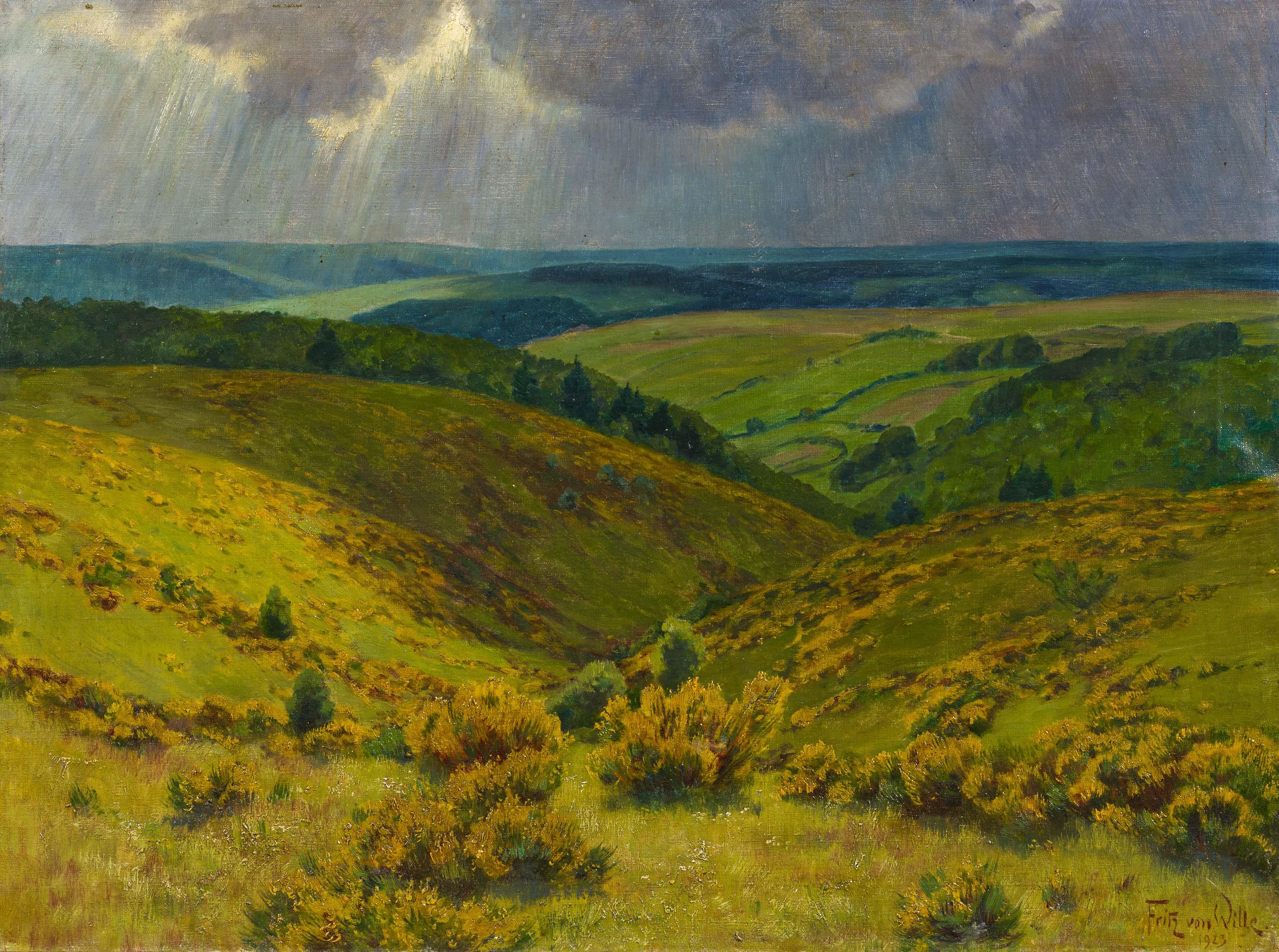 Fritz Von Wille - Weite Eifellandschaft mit Ginster.