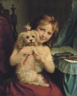 Fritz Zuber-Bühler - A Young Girl With A Bichon Frise