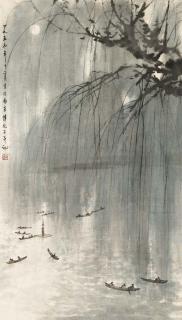 Fu Baoshi - Boating in a Moon-lit Night