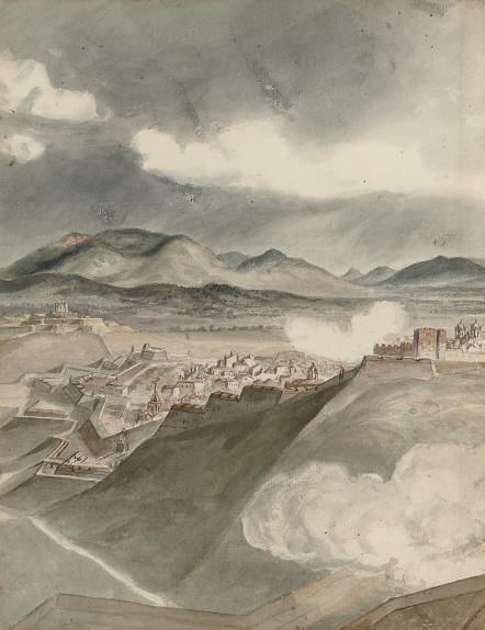 G.F. Sargent - A view of a walled town; and Soldiers defending a walled town