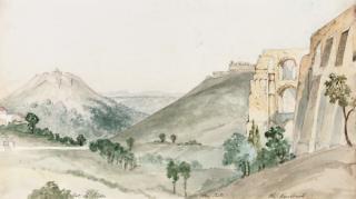 G.F. Sargent - A view of Elvas with an aquaduct in the foreground and the Fort la Lippe beyond