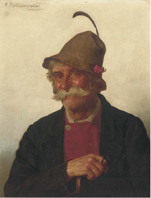 G.Hugo Kotschenreiter - Portrait of a man with a pipe
