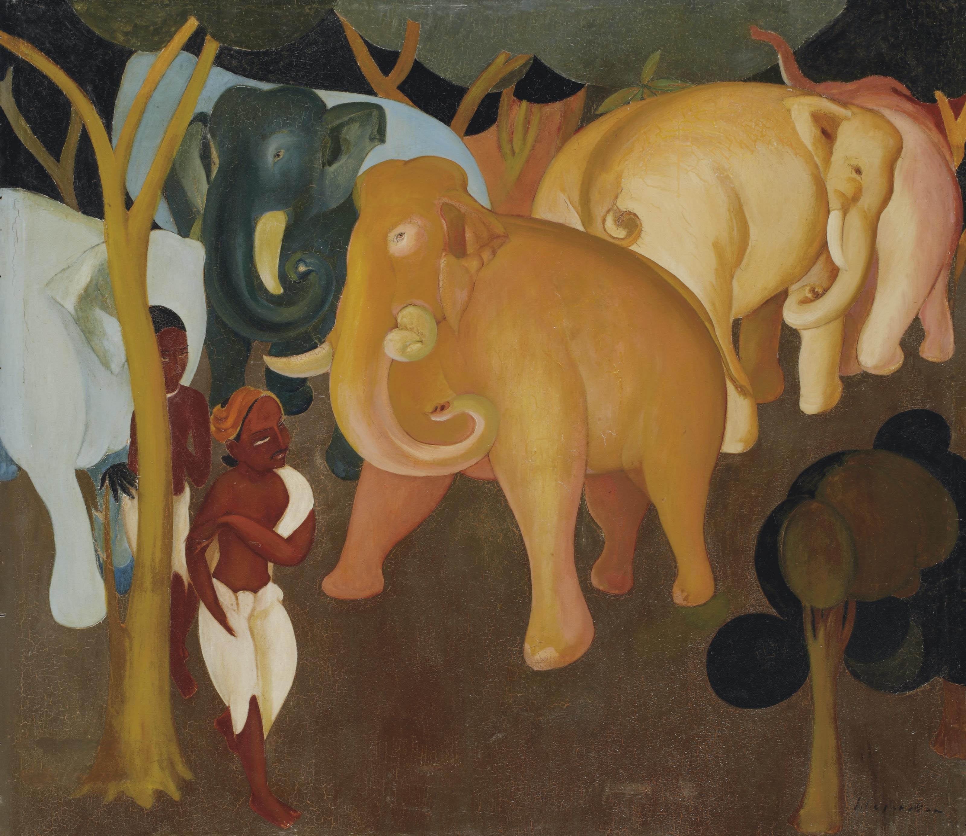 G.M. Solegaonkar - Elephants in a forest