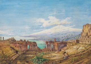 Gabriel Carelli - The Amphitheatre at Taormina, with Etna in the distance