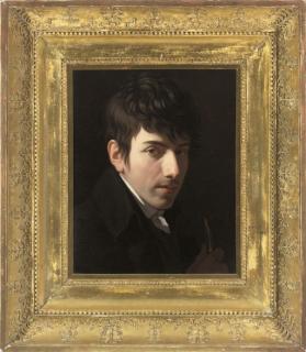 Gabriel Constant Vaucher - Portrait Of André Feer (B.1787), Bust-Length, In A Black Coat With A White Cravat, A Paintbrush In His Right Hand