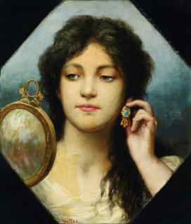 Gabriel Cornelius von Max - Junge Frau mit Spiegel.