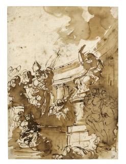 Gabriel-François Doyen - Recto: A Bishop Destroying Idols Verso: Three Studies, Including A Group Of Figures