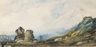 Gabriel-Hippolyte Lebas - Deux Personnages Sur La Plage À Marée Basse, Les Falaises Sur La Gauche; Et Deux Personnages Marchant Dans Les Rochers; Et Vue D\'Une Côte Rocheuse