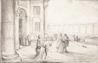 Gabriel-Jacques De Saint-Aubin - Elegant Figures Leaving The Colisée, Paris