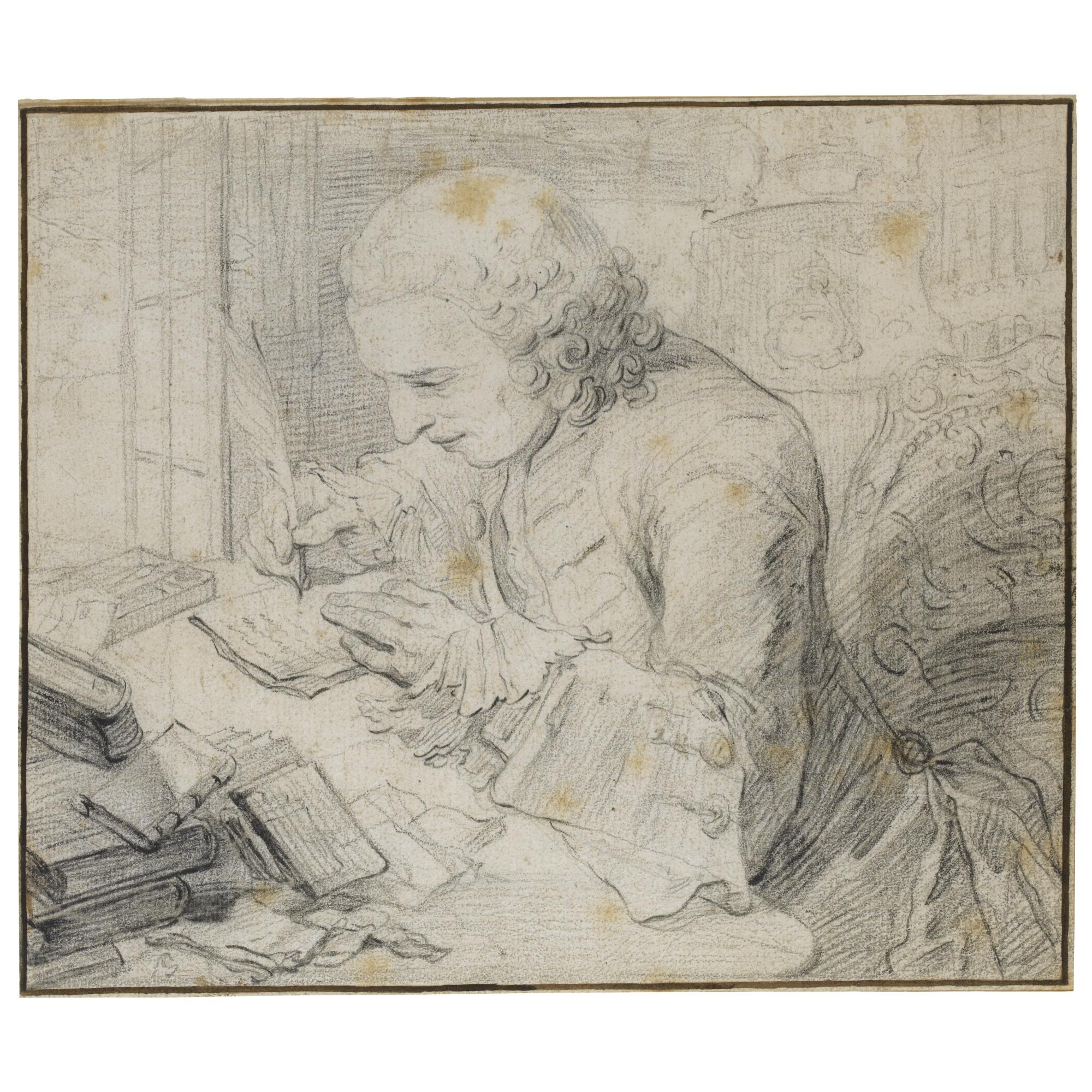 Gabriel-Jacques De Saint-Aubin - Portrait Of Michel-Jean Sedaine, Writing At His Desk