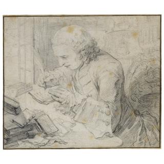 Gabriel-Jacques De Saint-Aubin - Portrait Of Michel-Jean Sedaine, Writing At His Desk