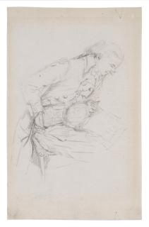 Gabriel-Jacques de Saint-Aubin - Study of a seated man reading, with a cat on his lap