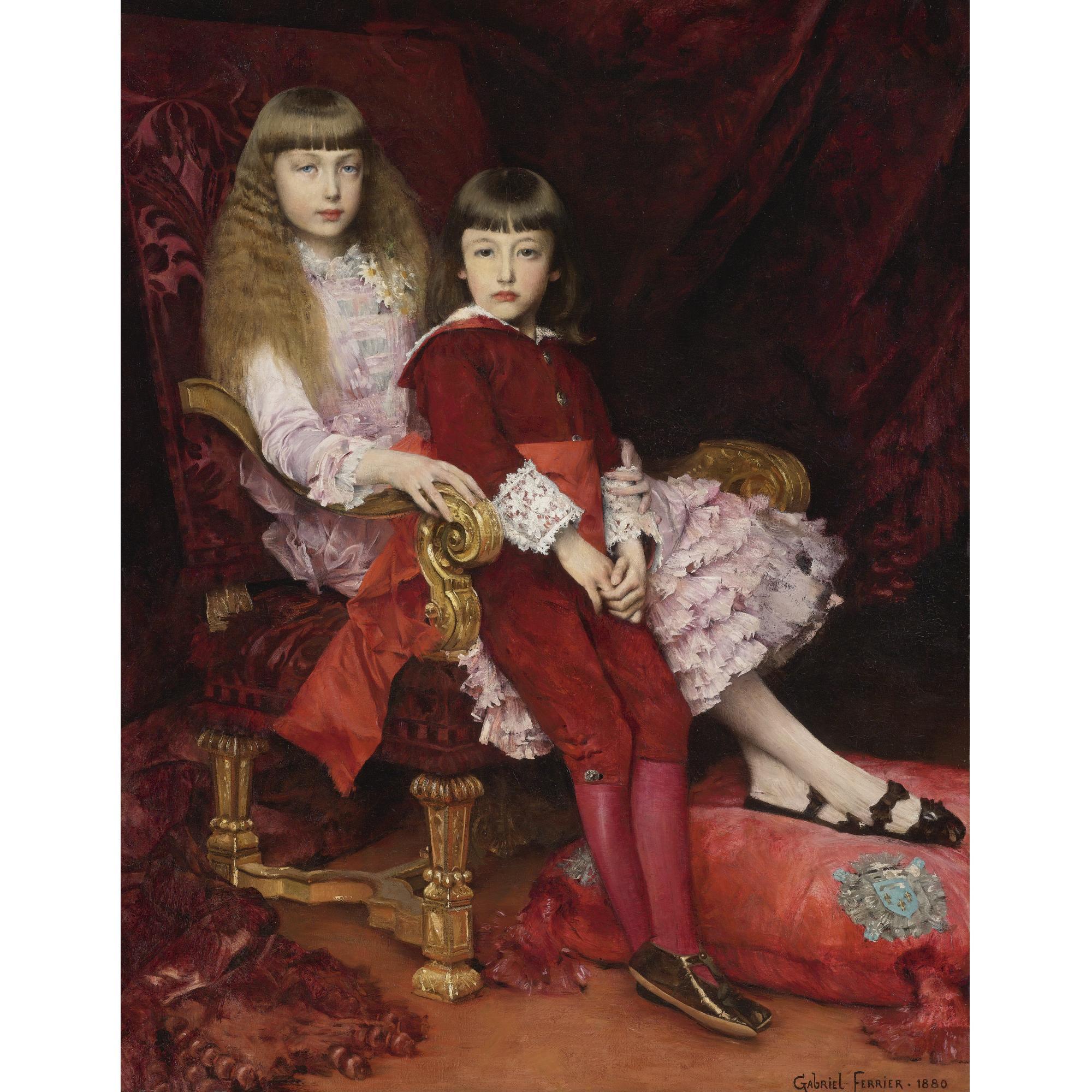 Gabriel-Joseph-Marie-Augustin Ferrier - French Portrait Of The Duc De Chartres\' Children: The Duc De Guise And One Of His Sisters, The Future Duchesse De Magenta