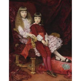 Gabriel-Joseph-Marie-Augustin Ferrier - French Portrait Of The Duc De Chartres\' Children: The Duc De Guise And One Of His Sisters, The Future Duchesse De Magenta