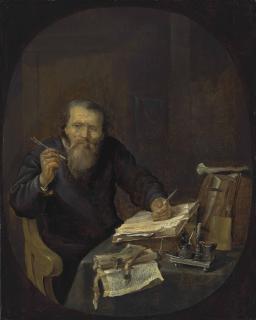 Gabriel Metsu - A Notary Sharpening His Pen, In An Interior