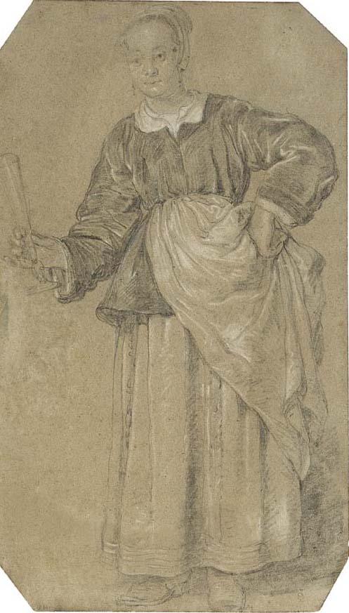 Gabriël Metsu - A servant woman holding a glass