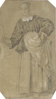 Gabriël Metsu - A servant woman holding a glass