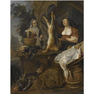 Gabriel Metsu - A Woman Selling Game From A Stall