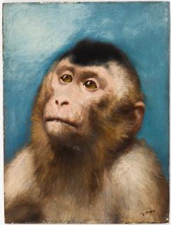 Gabriel von Max - Besinnung (Affe vor blauem Grund)