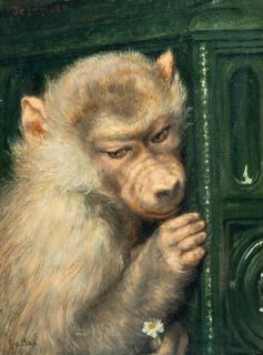 Gabriel von Max - „Dezember“ (Affe am Kachelofen)