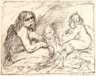 Gabriel von Max - Studienblatt zu Urzeitmenschen.