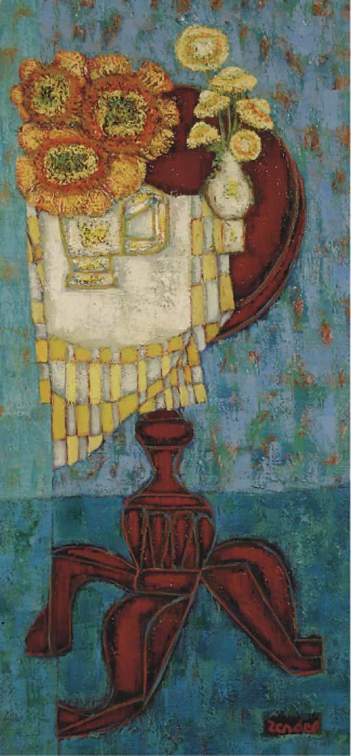 Gabriel Zendel - Still life with flowers on a tripod table