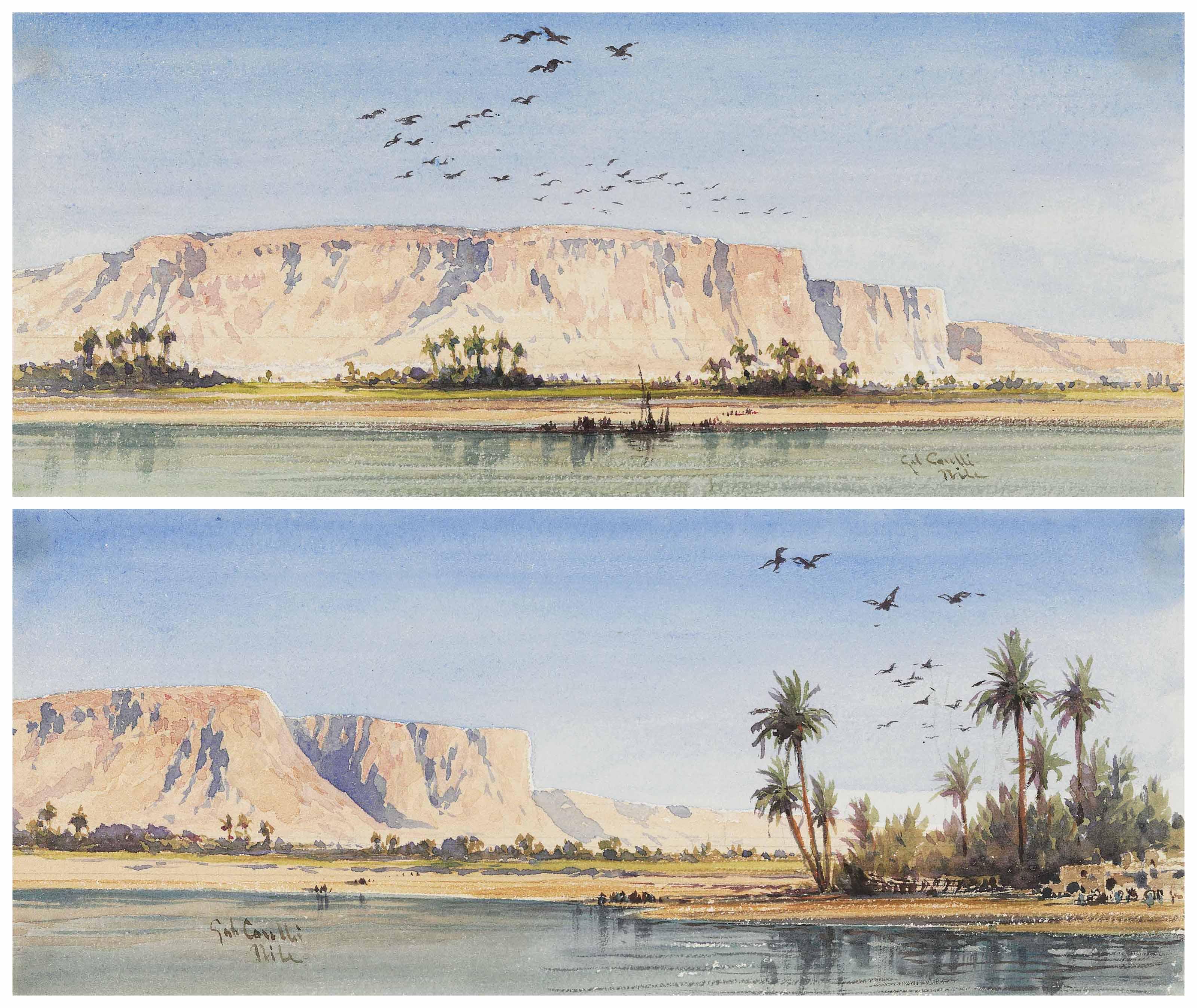 Gabriele Carelli, R.A. - Two views of the river Nile, Egypt