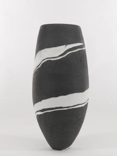Gabriele Koch - Tall Black Stoneware Vase With Inlaid White Porcelain Design