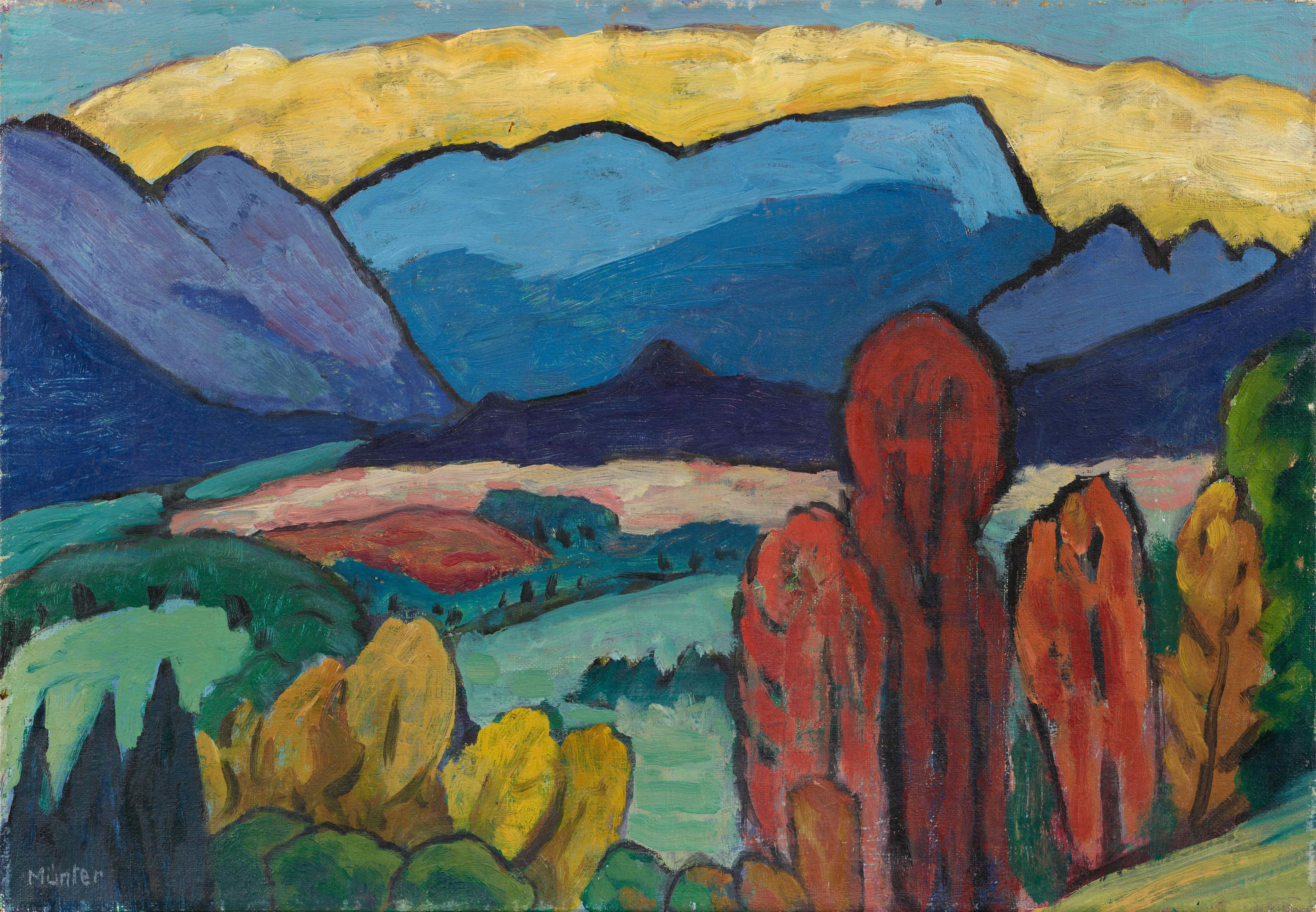 Gabriele Münter - Blick aufs Gebirge mit gelber Wolke